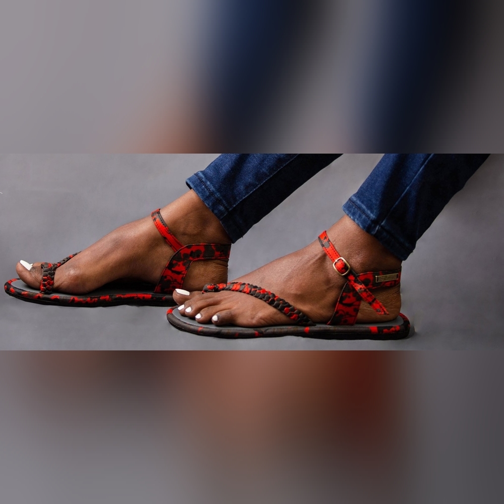 Vegan Leather Print Sandals